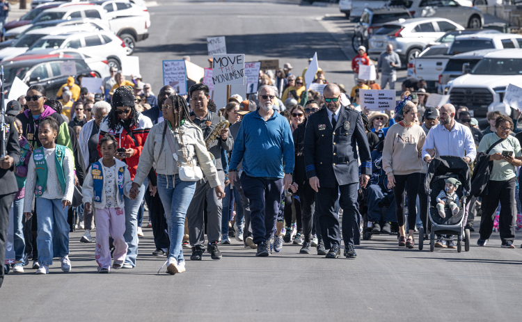 Marchers make their way down 7th Street during the Dr. Martin Luther King Jr. Day annual march and program on Monday, January 19, 2026.  The program was held at Macedonia Baptist Church. (Photo by Andy Sharp)