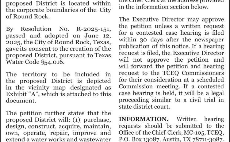 TCEQ Notice Round Rock MUD 3