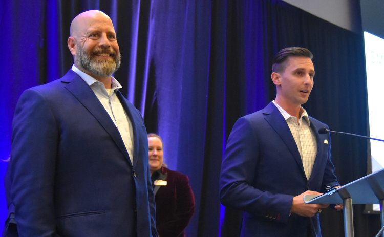 Bryan Chisholm, left, the Chief Operations Officer and Michael Pickel, the president of Texas Traditions Roofing, accepted the award on behalf of the company for Small Business of the Year at the annual Georgetown Chamber business awards. (Photos by Kaitlyn Wilkes)