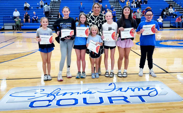 This year’s GHS Gym Rat Challenge finishers included from left to right: Mollie Miller, McKinley Kincheloe, Ally Miller, Landree Miller, Pyper Hill, Lydia Garcia, Ainsley Covington,standing with Varsity Coach Nicole Zavala. Not pictured is Olivia Dee.