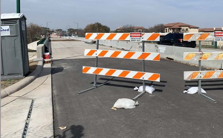 Construction equipment was removed last month from the Austin Avenue Bridge over the South Fork San Gabriel River, and work has not yet resumed as of Wednesday, February 18. (Photo by Kaitlyn Wilkes)