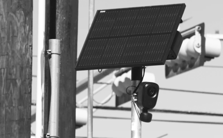 A Flock camera sits on a pole under a solar panel. The company Flock Safety sells and operates License Plate Readers, video cameras, audio detector, first responder and security drones, and multiple software programs, and contracts with police departments and other organizations to help with investigations. Georgetown Police Department will use Flock cameras to capture images of a vehicle’s license plate, color, make and type.