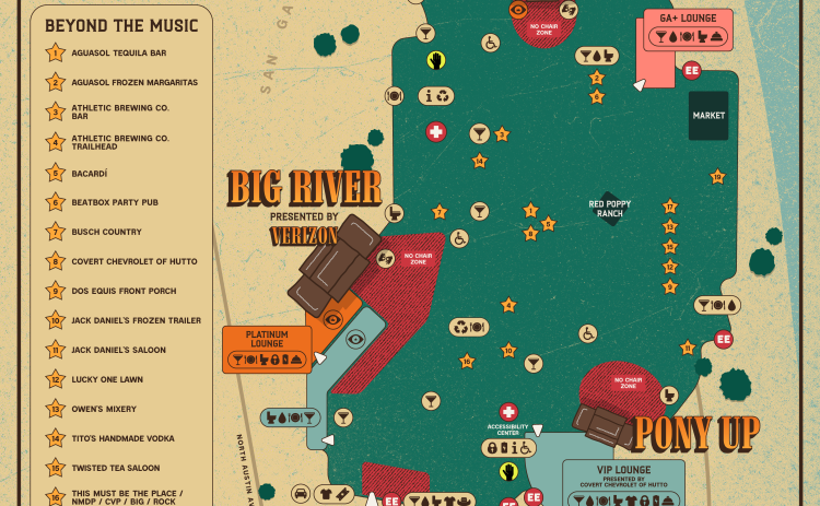 The map for Two Step Inn shows a new layout compared to other years, no chair zones, more restrooms and the locations of brand pop-ups. (Map Courtesy Two Step Inn)