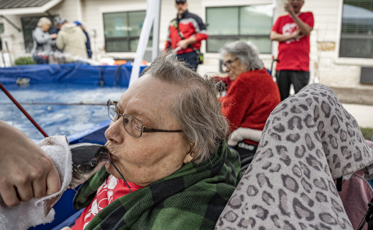 Senior Living residents fished for 600 pounds of Channel Catfish during the two-day event which continued on Friday.  Residents and staff were treated to a fish fry to celebrate the event.  The fish were provided by Larry’s Fish Farm in Giddings.   Photo by Andy Sharp.