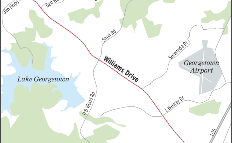 A road project on Williams Drive — from Austin Avenue to Jim Hogg Road — will add raised medians and update intersections. (Illustration by Matthew Brake)