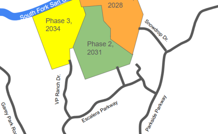 A map shows the location of Patience Ranch, a proposed three-phase residential development just south of the San Gabriel River and east of Garey Park. Approximately 500 homes are proposed, with large lot sizes. The property is currently a cattle ranch.