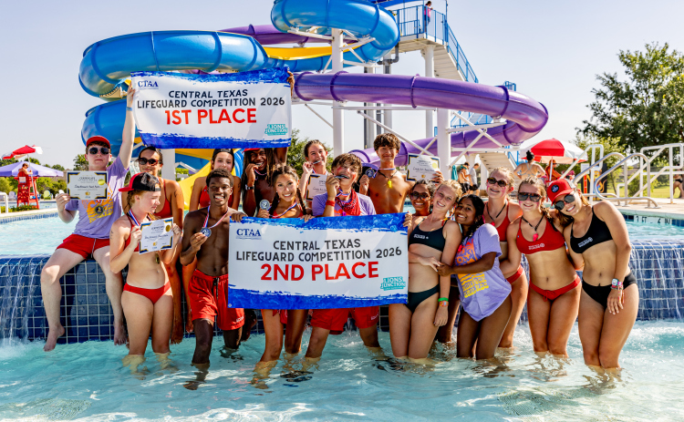 Round Rock’s winning lifeguard teams include (top row, from left) Evan Naughton, Nathalie Almanza, Emery Gutierrez, Judah Jefferson, Phoebe Grebb, Aaron Peralta and (bottom row, from left) Molliann Key, Devin Walker, Esme Solis, Matthew Bons, Amaya Lee, Molly Kirkendall, Rohita Chandramohan, Addie Covington , Madison Mabry and  Malu Camargo.   Courtesy the City of Round Rock