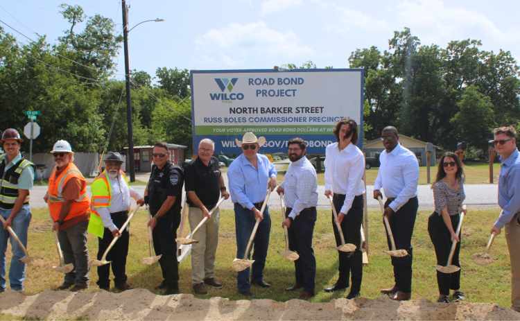 From left, Layne Verhelst, MTL Construction; Kyle McCoy, HNTB; Junaid Akhtar, JMT; Brian Olson, Precinct 4 chief deputy constable; Troy Marx, City of Thrall Mayor; Russ Boles, Precinct 4 Commissioner; Robert Martinez, HNTB; Liviu Reynolds; Front Line Advisory Group (FLAG); Korey Jackson, FLAG; Sarah Molina, Cobb Fendley; and Keith Taylor, HNTB. Photo Courtesy Williamson County