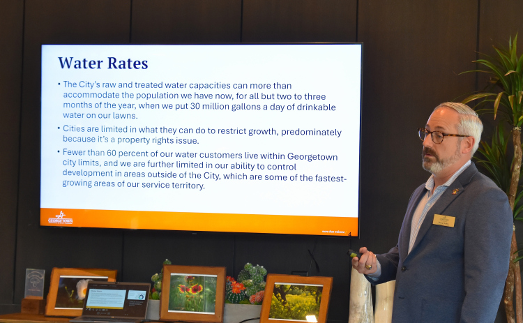 District 2 Council Member Doug Noble hosts his first town hall for his constituents on August 20 in Wolf Ranch. (Photo by Kaitlyn Wilkes)