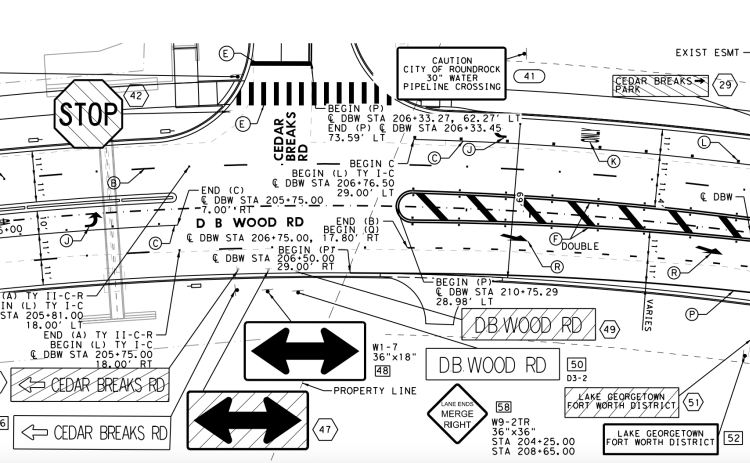 The schematic shows a proposed intersection at DB Wood Road and Cedar Breaks Road. (Courtesy City of Georgetown)