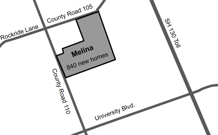 The new 840-home development, which is located near University Boulevard, County Road 110 and State Highway 130.