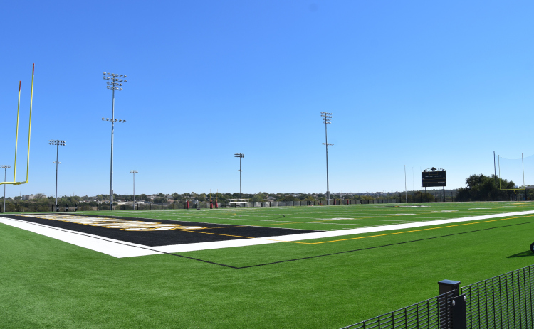 Southwestern’s new Multi-Purpose Sports Complex has a turf field with the bleachers and press box on the west side of the stadium. (Photo by Kaitlyn Wilkes)