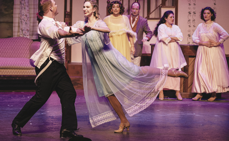 Braden Tanner (left), as Ted Hanover, and Ella Grace Harper, playing Daphne on Wednesday, November 16, in Holiday Inn, playing on the Springer Memorial Stage at the Georgetown Palace through December 30. (Photo by Andy Sharp)
